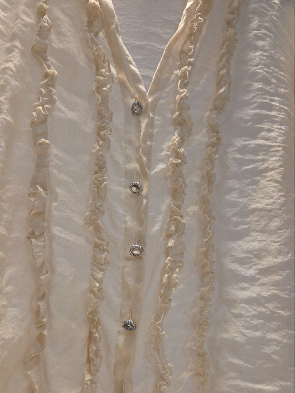 Zara Cream Ruffle-Trim Button Front Blouse - Picture 4 of 8